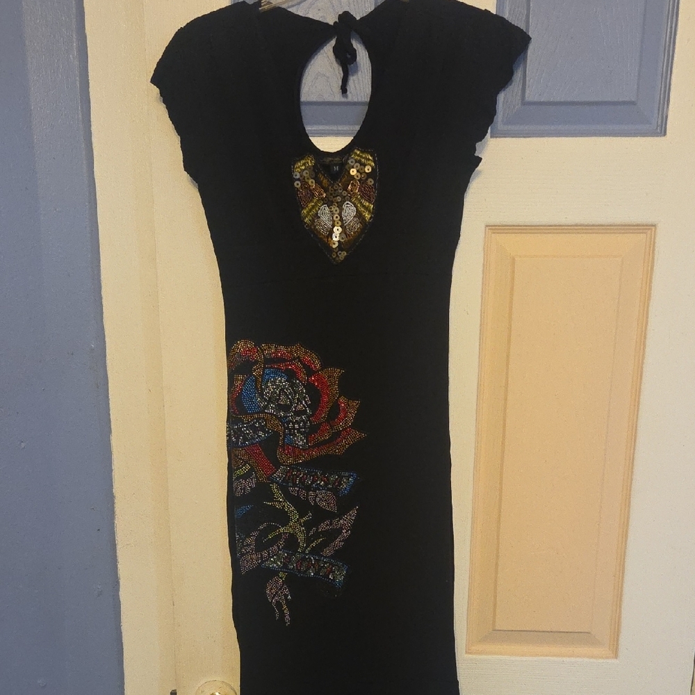 Elegant Black Dress with Colorful Floral Design